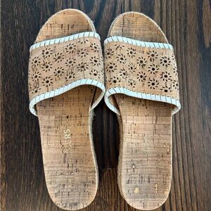 Jack Rogers Tan and White Sandals Floral Eyelet Design